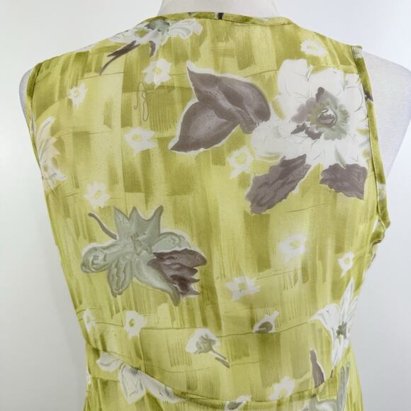 Vintage Y2K First Time Green Floral Sleeveless Blouse Medium Sheer Tie Bodice - Picture 7 of 12